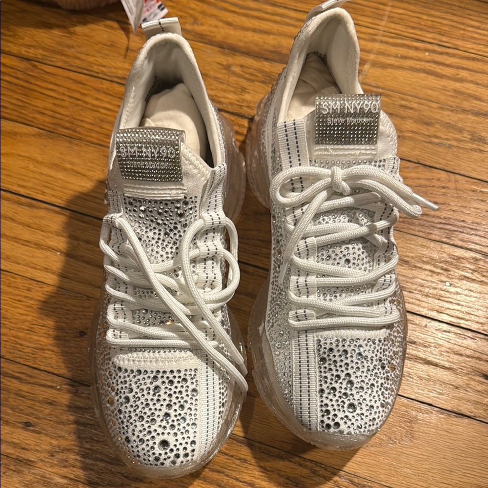 Women's White Rhinestone Sneakers